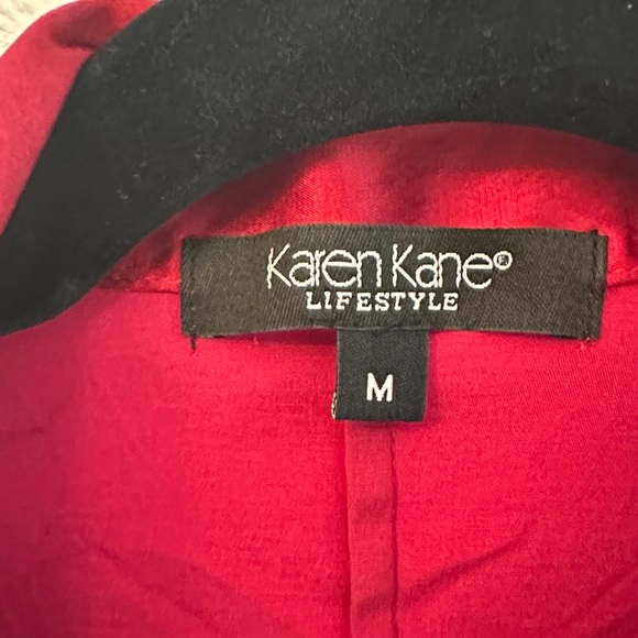 Karen Kane Vibrant Red Satin Wrap Blouse - Picture 3 of 8